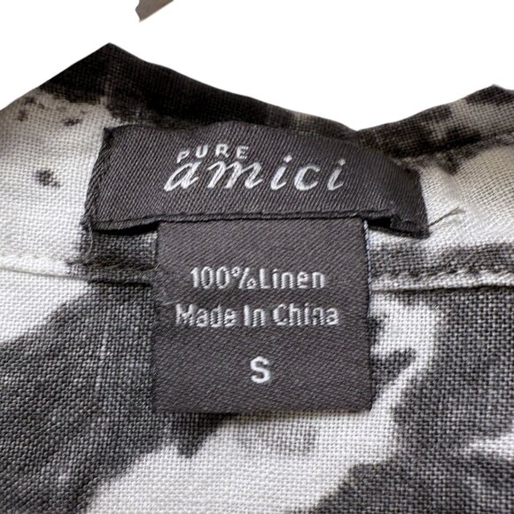 Pure Amici Linen Shirt Size Small Blue Gray Tie Dye Womens Button Up Top - Picture 5 of 8